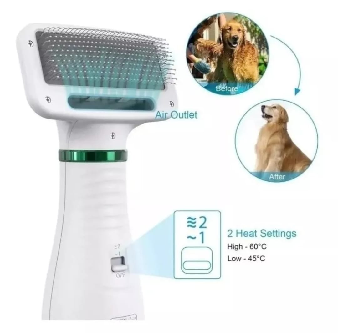 Cepillo 2 en 1 Secador De Mascotas – ¡Seca y Cepilla al Mismo Tiempo!